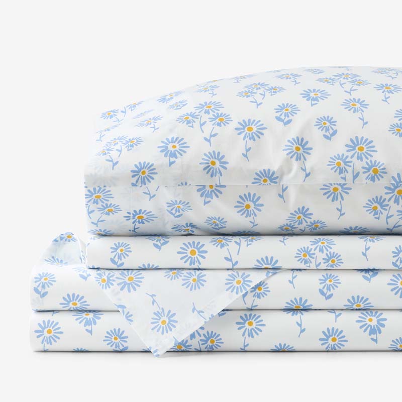 Isadora Classic Cool Cotton Percale Bed Sheet Set - Flower, Full,Flower