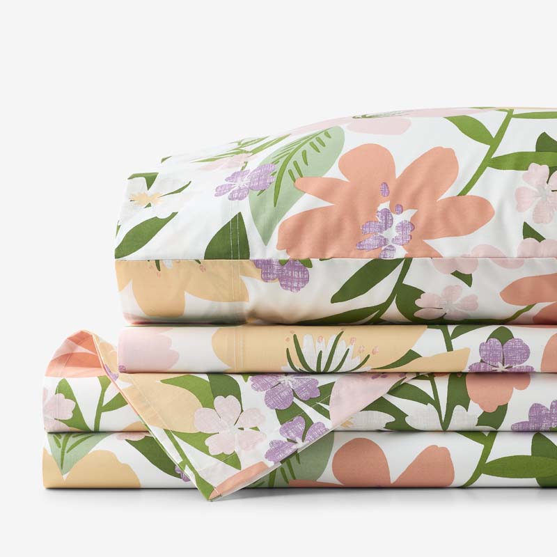 Whimsy Garden Classic Cool Cotton Percale Bed Sheet Set - Multi, Queen,Multi