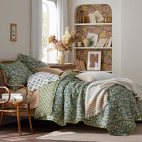 Suhana Reversible Ruffle Quilted Sham - Green, King,Green