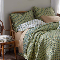 Suhana Reversible Ruffle Quilted Sham - Green, King,Green