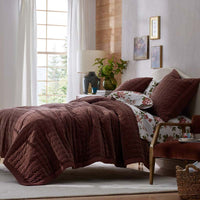 Tufted Stitch Velvet Quilted Sham - Bordeaux, Standard,Bordeaux
