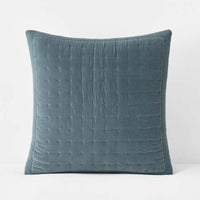 Tufted Stitch Velvet Quilted Sham - Mineral Blue, Euro,Mineral Blue