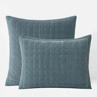 Tufted Stitch Velvet Quilted Sham - Mineral Blue, Standard,Mineral Blue