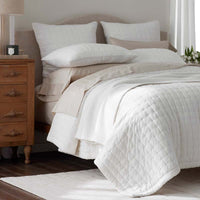 Tufted Stitch Velvet Quilted Sham - White, Standard,White
