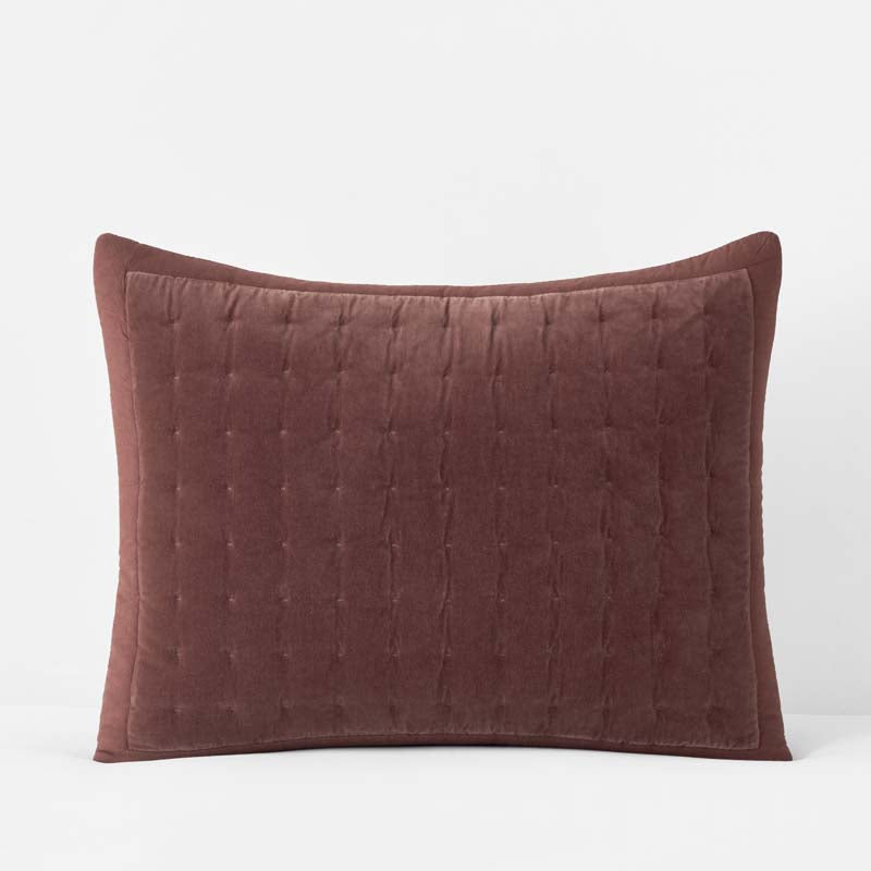 Tufted Stitch Velvet Quilted Sham - Bordeaux, Standard,Bordeaux