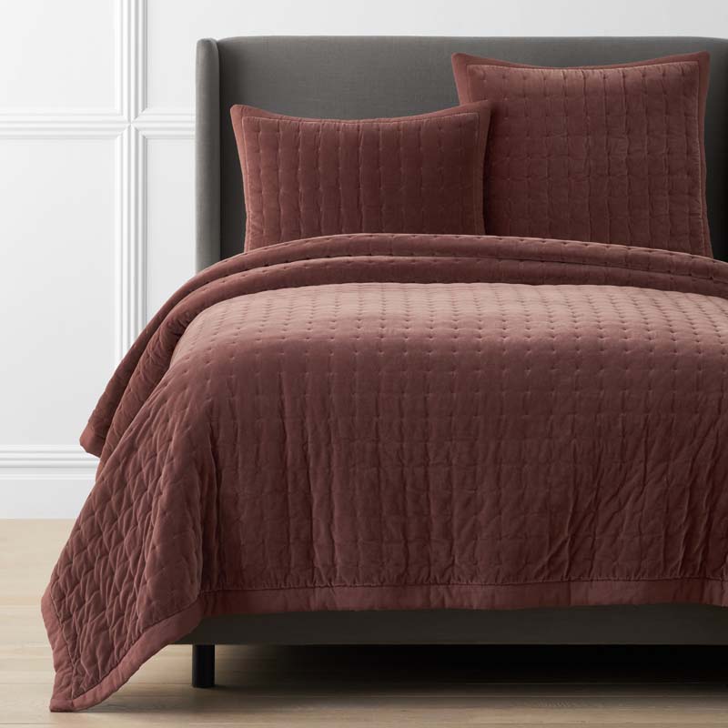 Tufted Stitch Velvet Quilt - Bordeaux, Full/Queen,Bordeaux