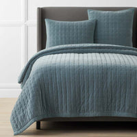 Tufted Stitch Velvet Quilt - Mineral Blue, Full/Queen,Mineral Blue