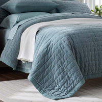Tufted Stitch Velvet Quilt - Mineral Blue, Full/Queen,Mineral Blue