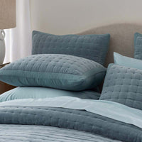 Tufted Stitch Velvet Quilt - Mineral Blue, Full/Queen,Mineral Blue