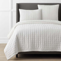 Tufted Stitch Velvet Quilt - White, Full/Queen,White