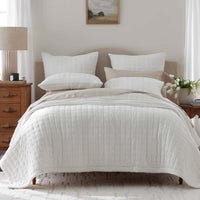 Tufted Stitch Velvet Quilt - White, Full/Queen,White