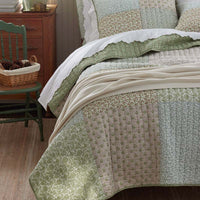 Megara Patchwork Quilted Sham - Green, Standard,Green