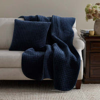 Tufted Stitch Velvet Decorative Square Pillow Cover - Navy, 20 in. x 20 in.,Navy
