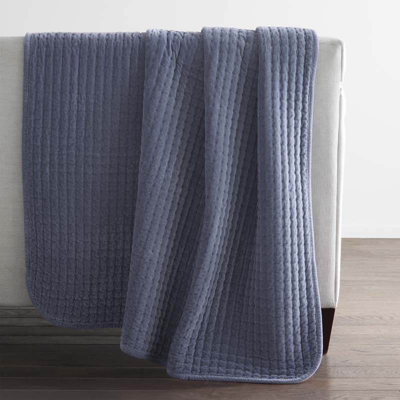 Tufted Stitch Velvet Throw - Blue,Blue