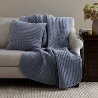 Tufted Stitch Velvet Throw - Blue,Blue
