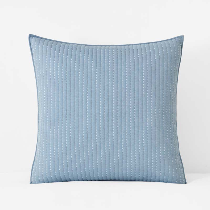 Fara Textured Kantha Quilted Sham - Blue, Euro,Blue
