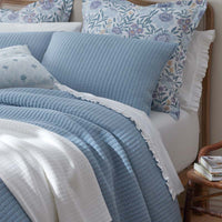 Fara Textured Kantha Quilted Sham - Blue, Standard,Blue