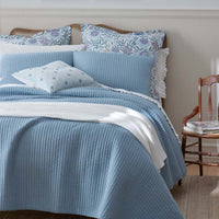 Fara Textured Kantha Quilted Sham - Blue, Standard,Blue