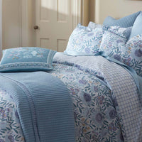 Fara Textured Kantha Quilted Sham - Blue, Standard,Blue