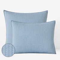Fara Textured Kantha Quilted Sham - Blue, Standard,Blue