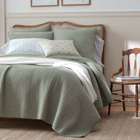 Fara Textured Kantha Quilted Sham - Green, Standard,Green