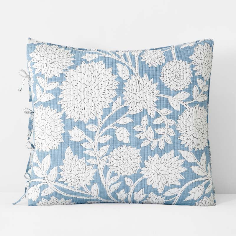Feliciana Chrysanthemum Reversible Quilted Sham - Blue, Euro,Blue