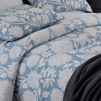 Feliciana Chrysanthemum Reversible Quilted Sham - Blue, King,Blue
