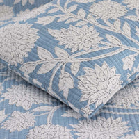 Feliciana Chrysanthemum Reversible Quilted Sham - Blue, King,Blue