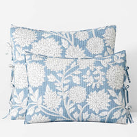 Feliciana Chrysanthemum Reversible Quilted Sham - Blue, King,Blue