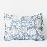 Feliciana Chrysanthemum Reversible Quilted Sham - Blue, King,Blue