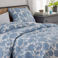 Feliciana Chrysanthemum Reversible Quilt - Blue, Twin/Twin XL,Blue