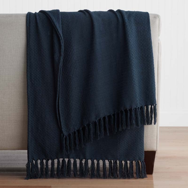 Textured Stripe Throw - Dark Blue,Dark Blue