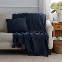 Textured Stripe Throw - Dark Blue,Dark Blue