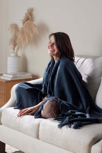 Textured Stripe Throw - Dark Blue,Dark Blue