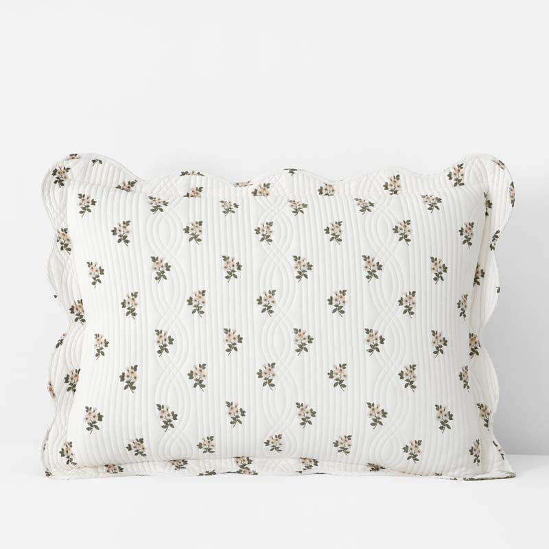 Flower Delight Reversible Quilted Sham - Ivory, Standard,Ivory