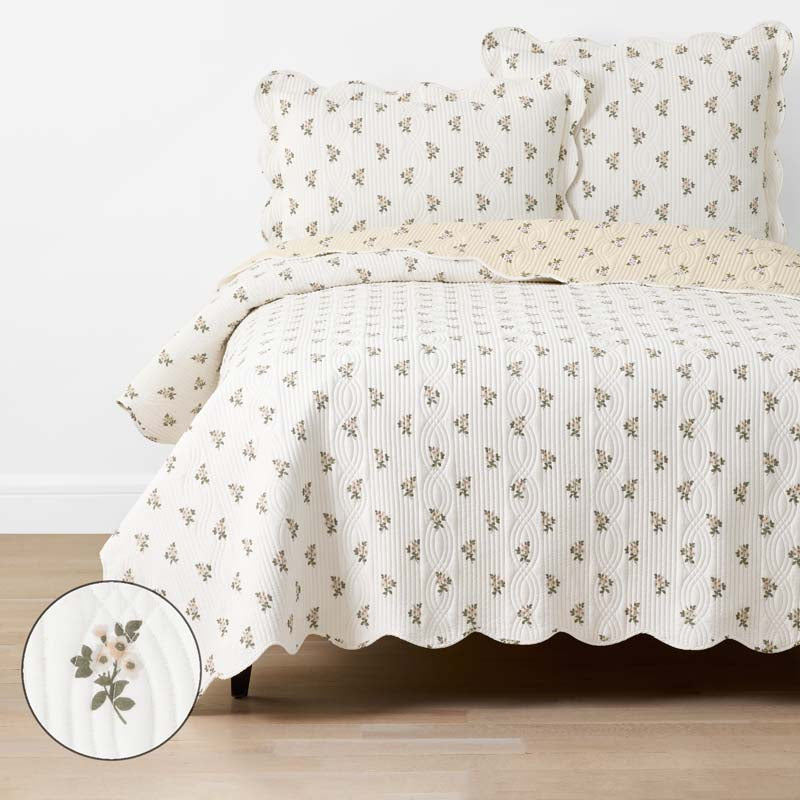 Flower Delight Reversible Quilt - Ivory, Twin/Twin XL,Ivory