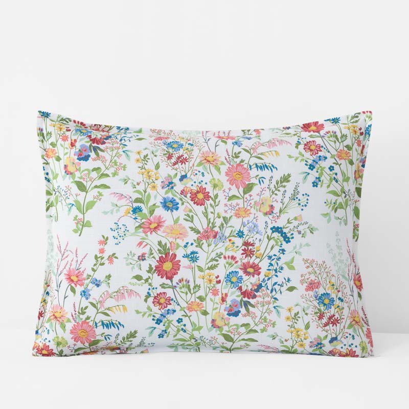 Springtime Bouquets Sham - White, Standard,White