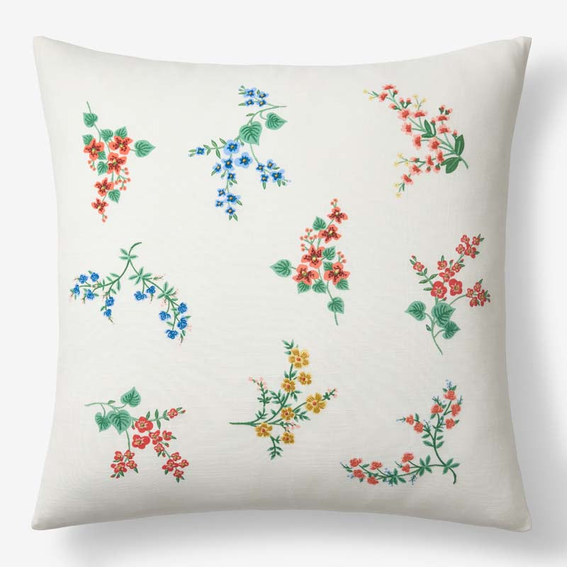 Amelia Embroidered Decorative Square Pillow Cover - Ivory,Ivory