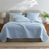 Yarn-Dyed Pencil Stripe Quilted Sham - Blue, Standard,Blue