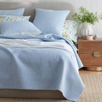 Yarn-Dyed Pencil Stripe Quilted Sham - Blue, Standard,Blue