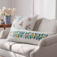 Helena Embroidered Decorative Lumbar Pillow Cover - Ivory,Ivory