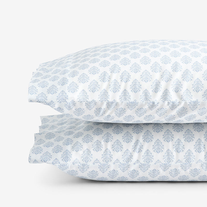Butti Bouquet Classic Smooth Sateen Pillowcase Set - Dusty Blue, Standard,Dusty Blue