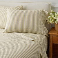 Lucenda Classic Cool Cotton Percale Pillowcase Set - Textured Stripe Gold, Standard,Textured Stripe Gold