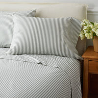 Lucenda Classic Cool Cotton Percale Pillowcase Set - Textured Stripe Green, Standard,Textured Stripe Green