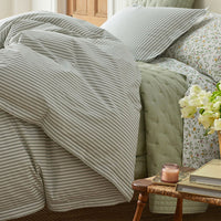 Lucenda Classic Cool Cotton Percale Sham - Textured Stripe Green, Standard,Textured Stripe Green