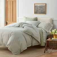 Lucenda Classic Cool Cotton Percale Bed Sheet Set - Textured Stripe Green, Twin,Textured Stripe Green