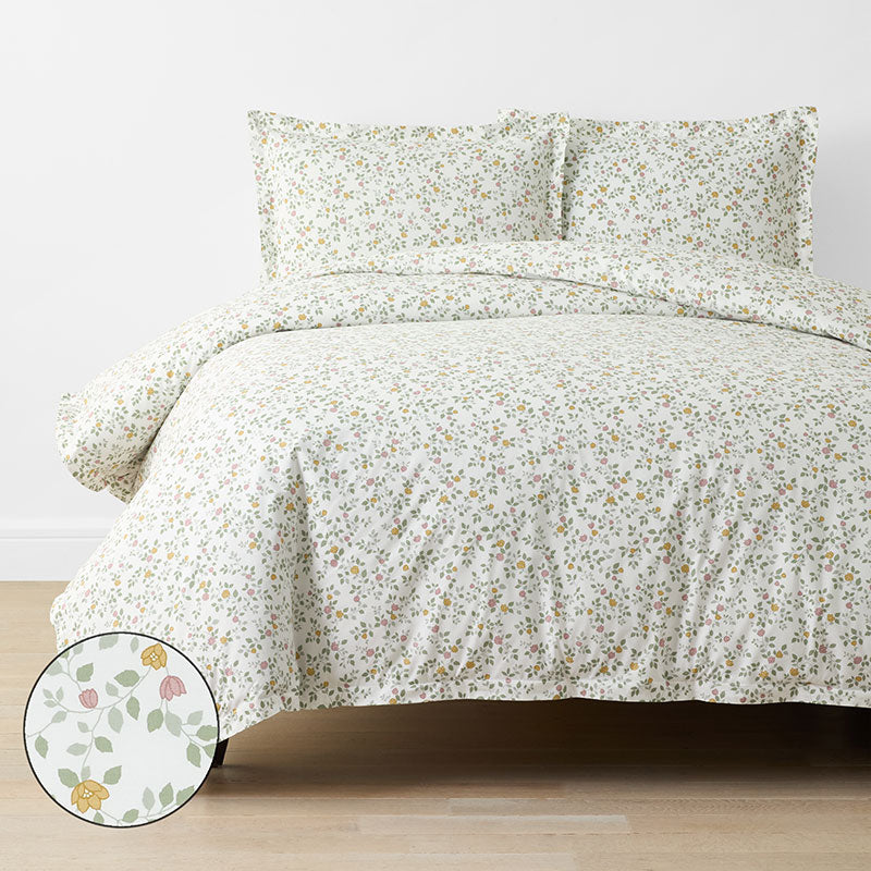 Lucenda Classic Cool Cotton Percale Duvet Cover Set - Scattered Flowers, Twin/Twin XL,Scattered Flowers
