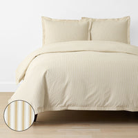 Lucenda Classic Cool Cotton Percale Duvet Cover Set - Textured Stripe Gold, King/Cal. King,Textured Stripe Gold