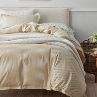 Lucenda Classic Cool Cotton Percale Duvet Cover Set - Textured Stripe Gold, King/Cal. King,Textured Stripe Gold