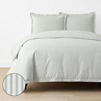 Lucenda Classic Cool Cotton Percale Duvet Cover Set - Textured Stripe Green, Twin/Twin XL,Textured Stripe Green